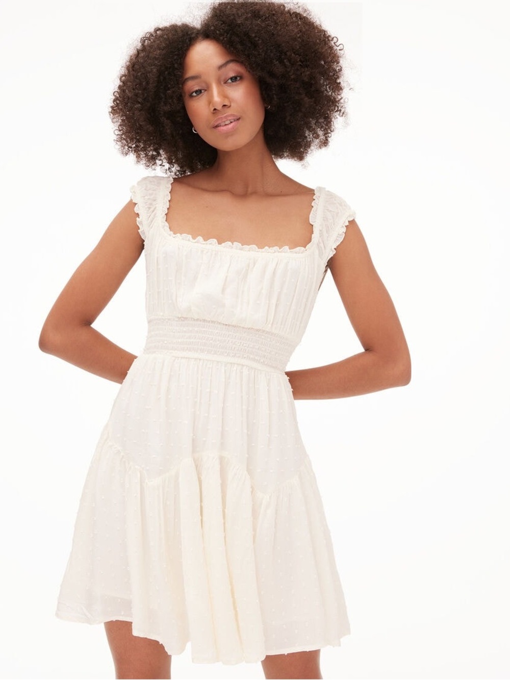 Aeropostale White Solid Textured Dot A-Line Gauzy Dress S